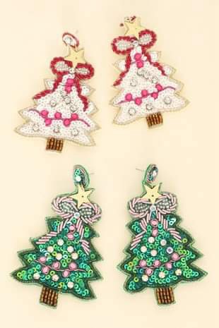 CHRISTMAS TREE PINK BEAD EARRINGS- SOLD OUT