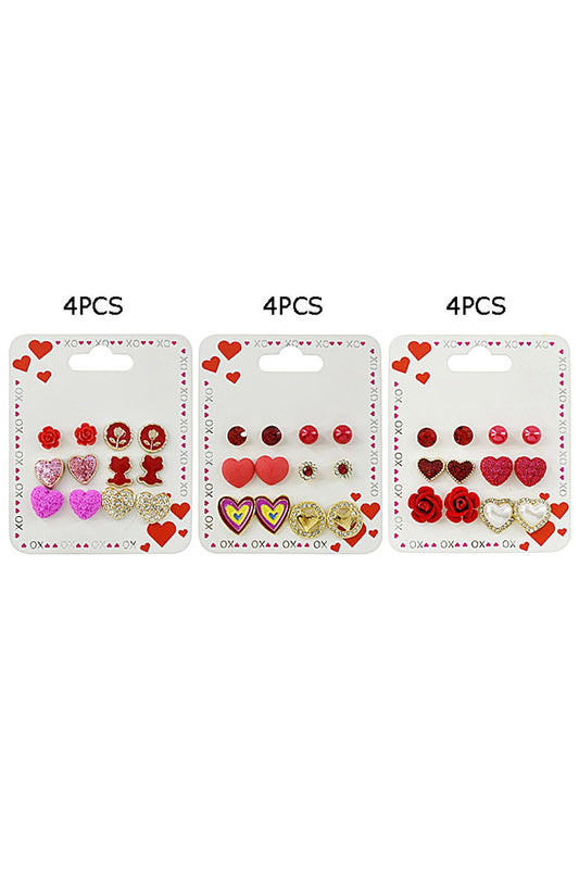 12 SET OF 9 - Valentine Heart Stud Earrings Set