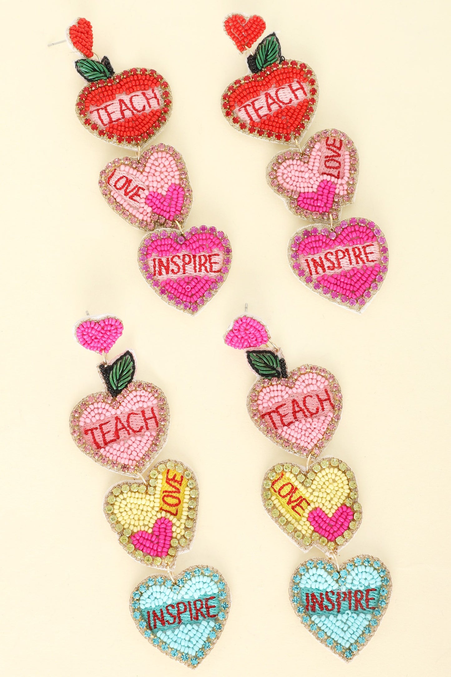 HEART SHAPED TEACHER APPRECIATION BEADED EARRINGS- RED