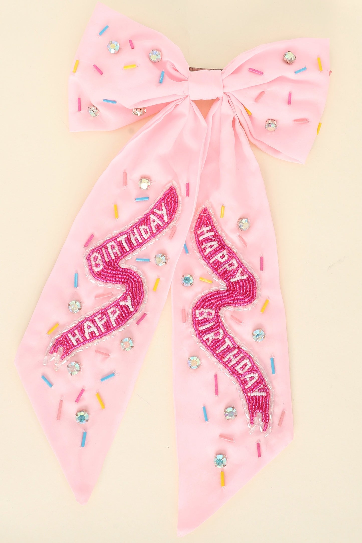 HAPPY BIRTHDAY JEWELED BOW BARRETTE HAIR CLIP