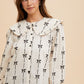 BOW PRINTED POPLIN BIG COLLAR BLOUSE