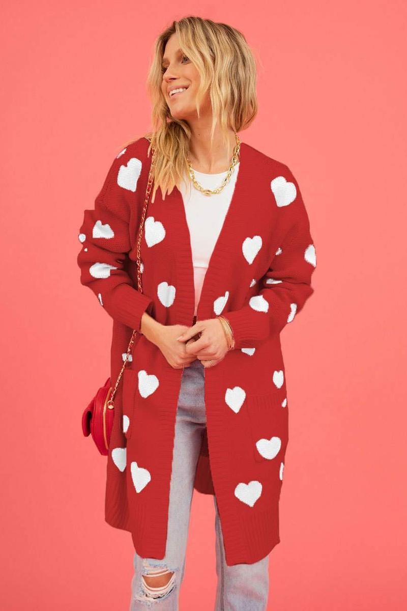 Valentine's Day Heart Print Knit Cardigan