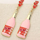 Enamel Heart Pink Champagne Bottle Dangle Earrings