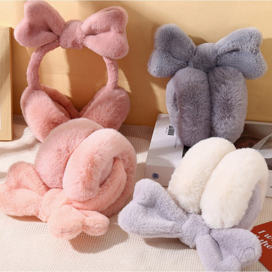 Foldable bow plush earmuffs girls earwarmers