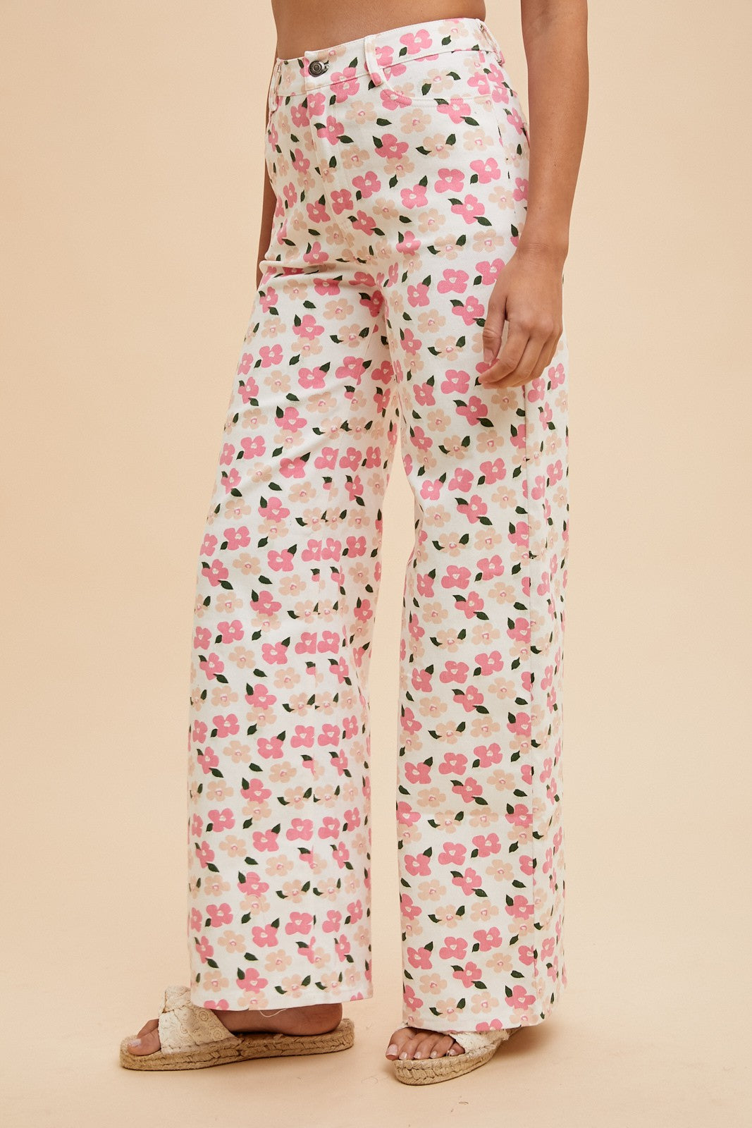 STRETCH FLORAL PRINT STRAIGHT LEG DENIM JEANS