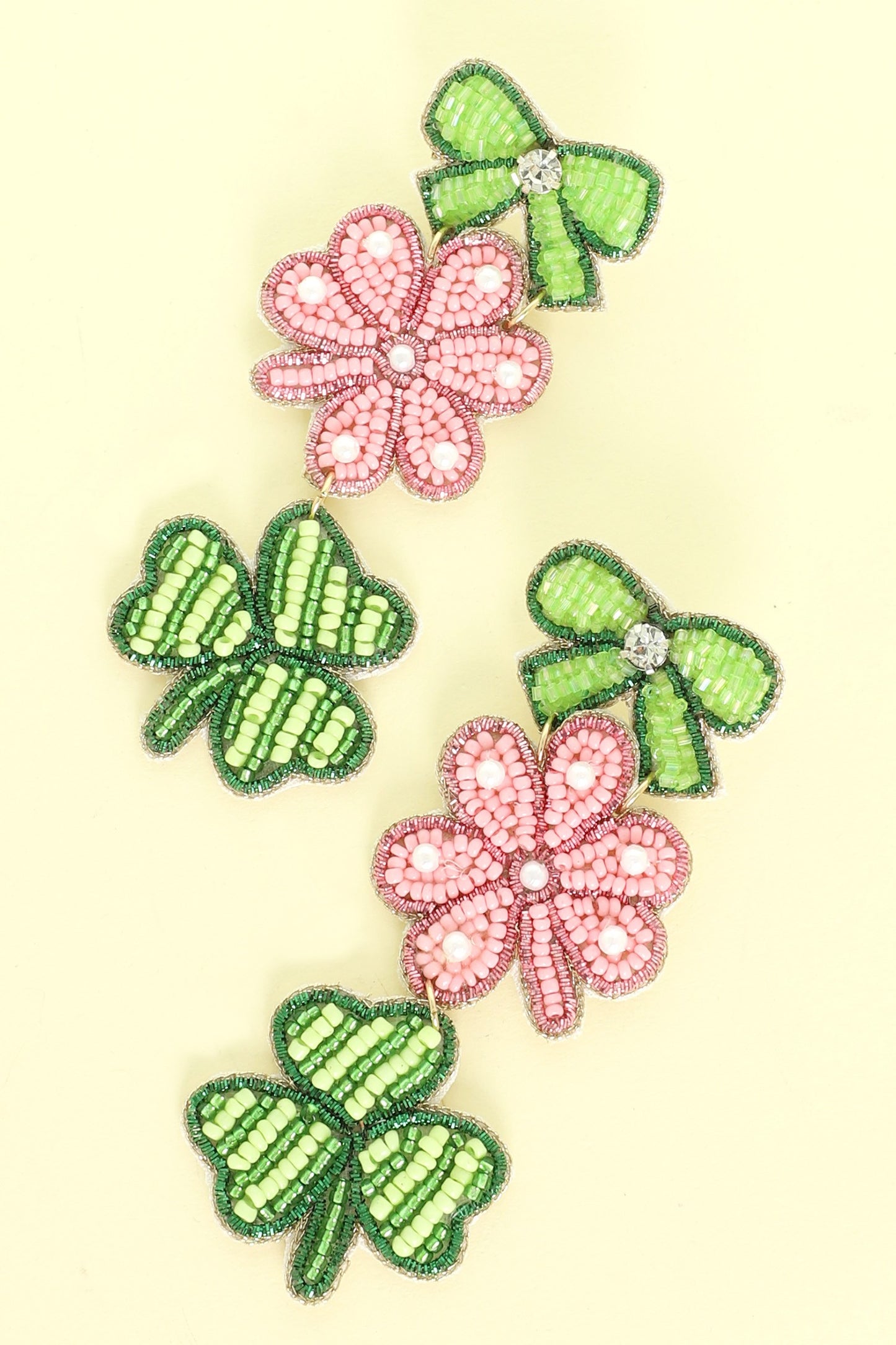 SHAMROCK EARRINGS WITH PINK CLOVER AND BOW