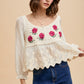 MIX MEDIA FLOWER EMBROIDERY CROCHET BLOUSE