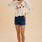 MIX MEDIA FLOWER EMBROIDERY CROCHET BLOUSE