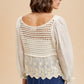 MIX MEDIA FLOWER EMBROIDERY CROCHET BLOUSE