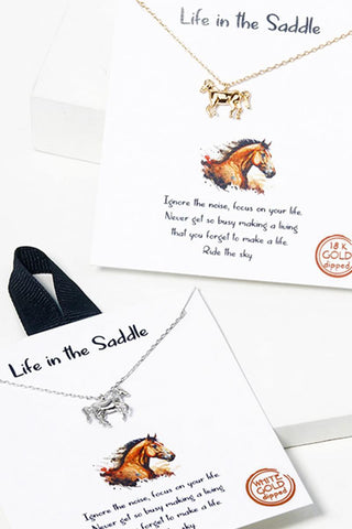 Gold Dipped Running Horse Figure Pendant Necklaces