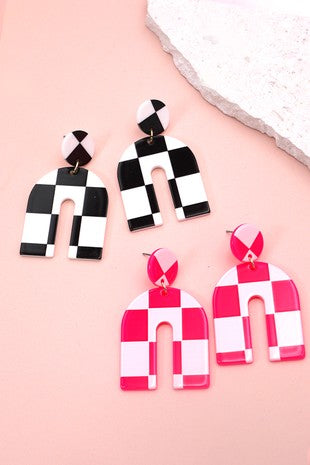 ACRYLIC CHECKER U SHAPE EARRINGS-PREORDER