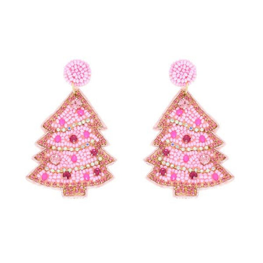 PINK CHRISTMAS TREE EARRINGS