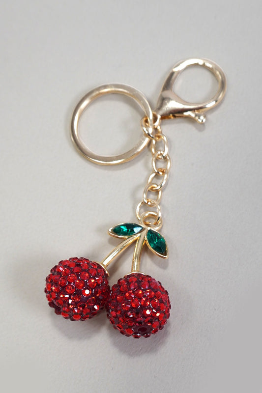 RHINESTONE CHERRY DROP KEYCHAIN BAG CHARM