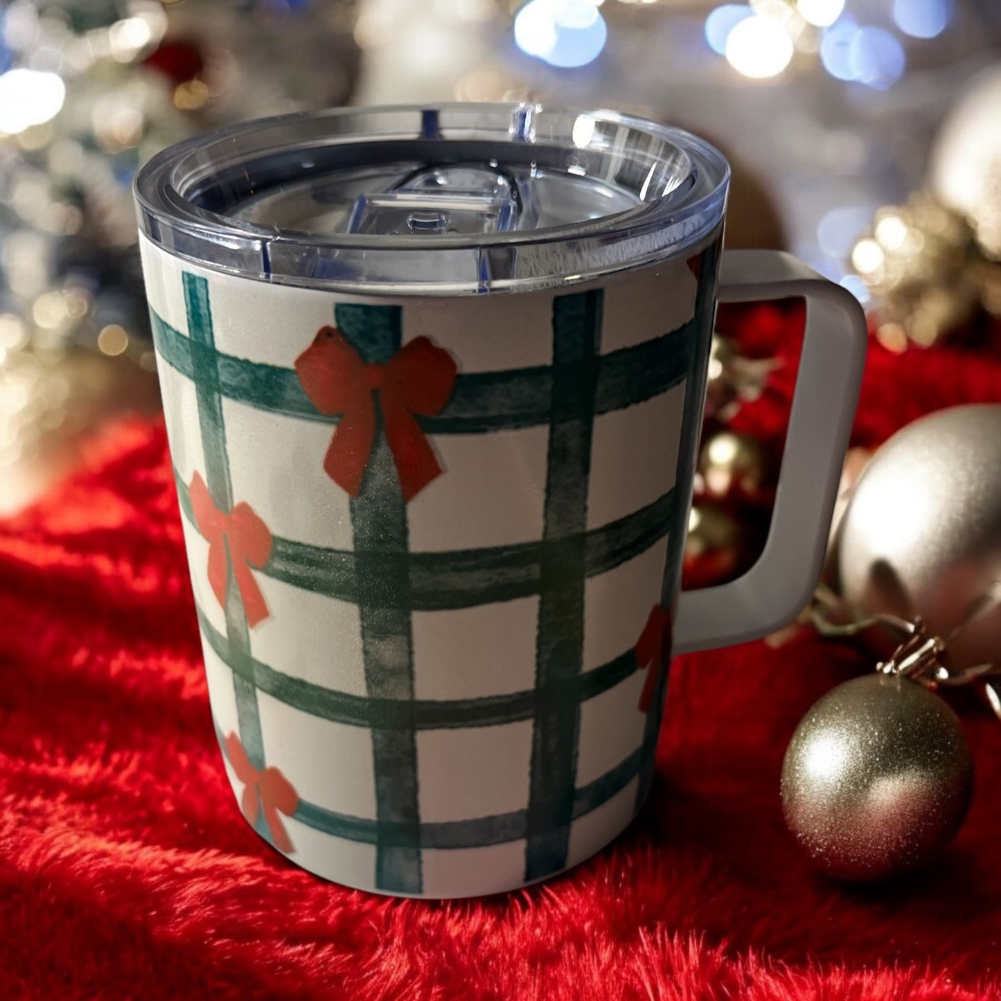 Green Ribbon and Red Bow Travel Mug