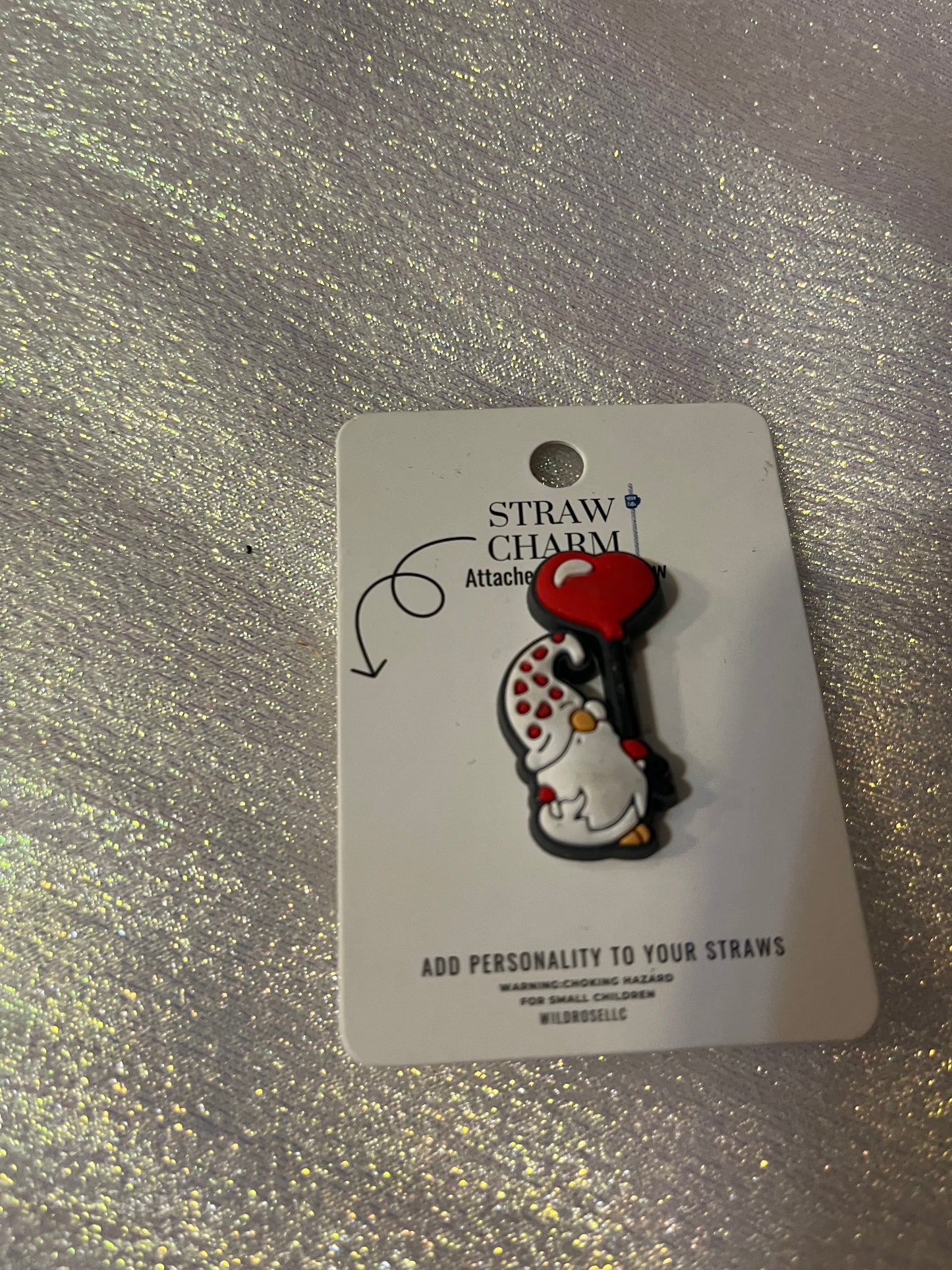 Valentines gnome  straw charm