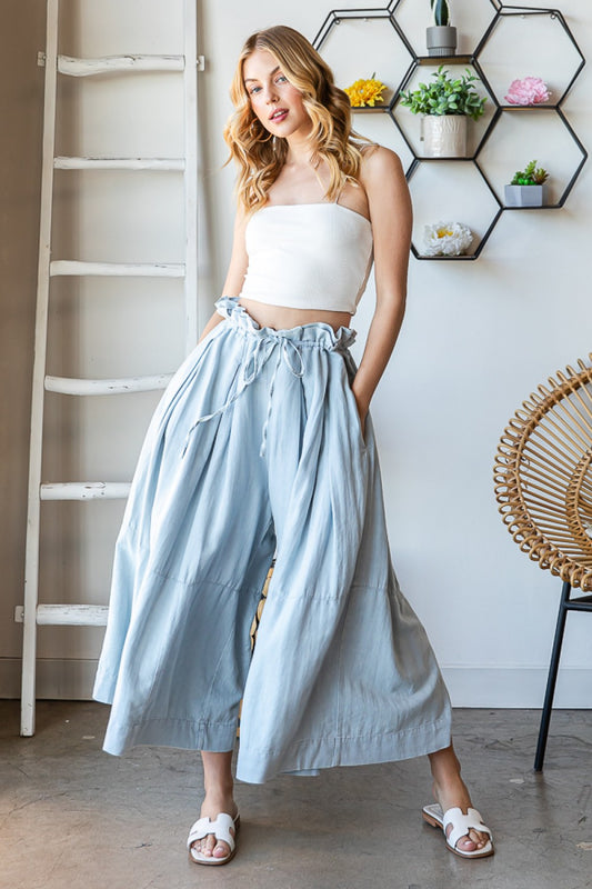 WASHED PLEATS DETAIL WIDE PANTS-Pre Order