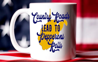 Country Roads Lead To Pepperoni Rolls Coffee Cup
