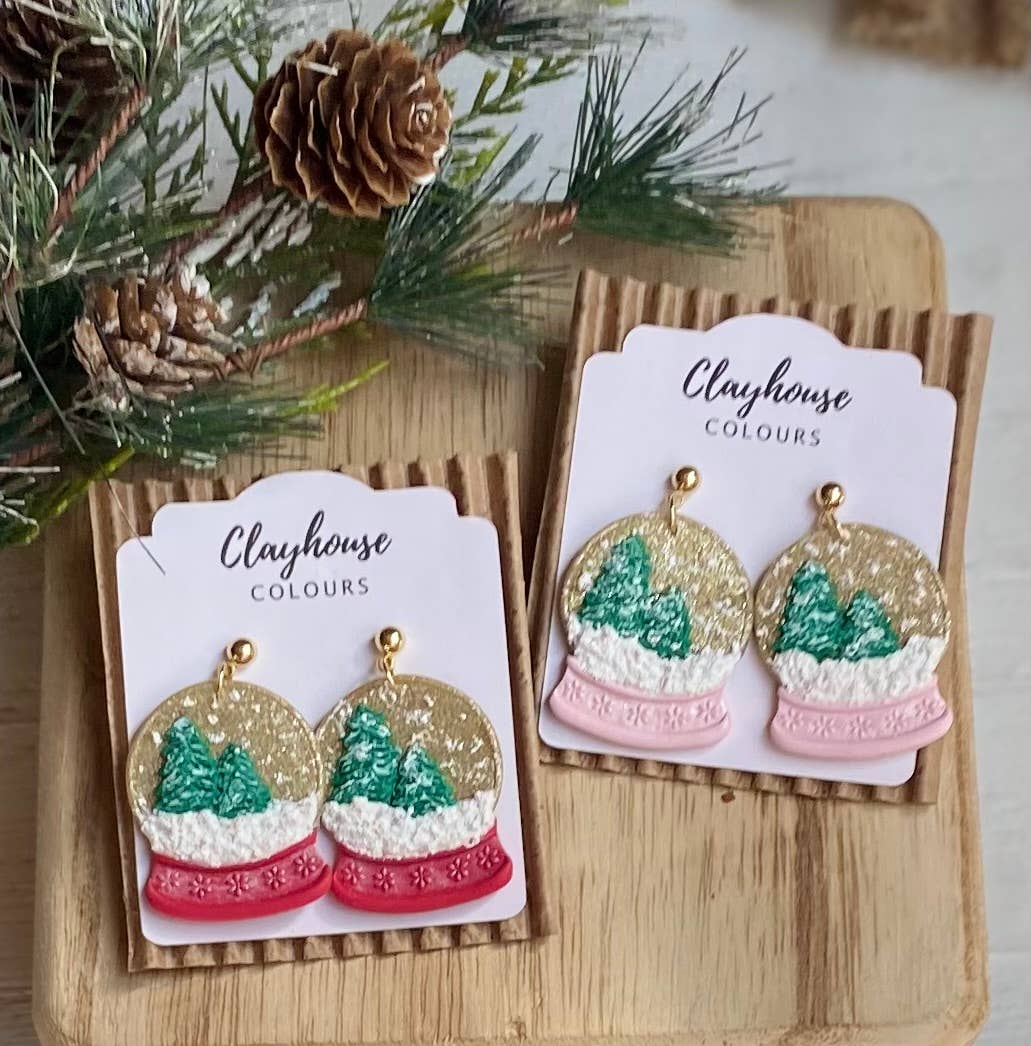 Holiday Snowglobe Earrings: Pink / Stainless Steel