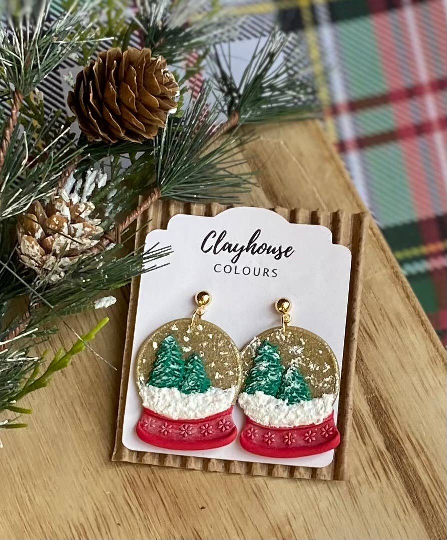 Holiday Snowglobe Earrings: Pink / Stainless Steel