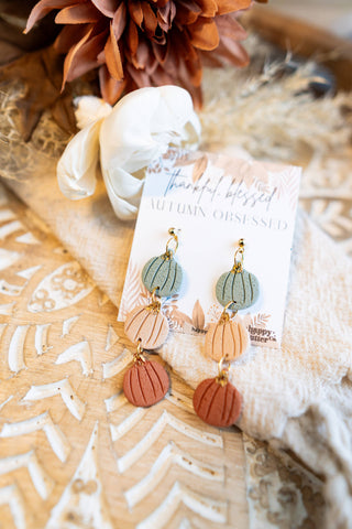Happy Cutter Co - Pumpkin Dangle Earrings | Triple Pumpkin Fall Clay Earrings