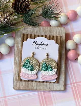 Holiday Snowglobe Earrings: Pink / Stainless Steel